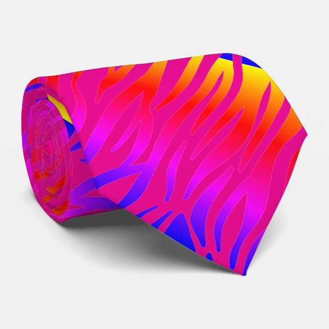 Orange Hot Pink Abstract Zebra Stripe Patterns Tie (Rolled)