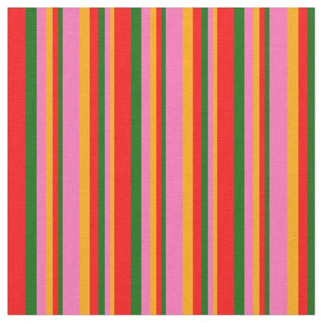 Orange, Hot Pink, Dark Green, and Red Pattern Fabric (Close Up)