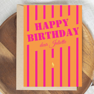 Orange hot pink happy birthday greeting card