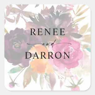 Orange, Hot Pink & Purple Fall 3 Floral Square Sticker