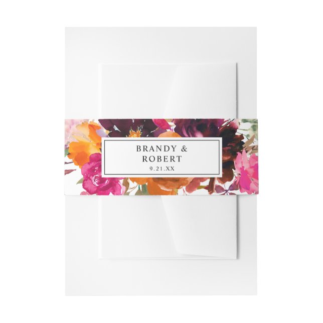 Orange, Hot Pink, & Purple Fall Floral 1  Invitation Belly Band (Front Example)