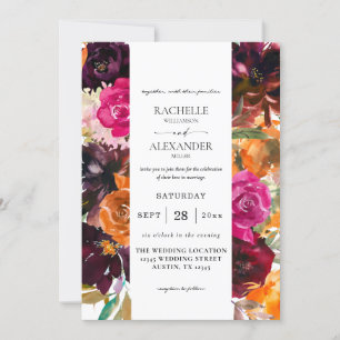 Orange, Hot Pink & Purple Fall Floral Wedding Invitation