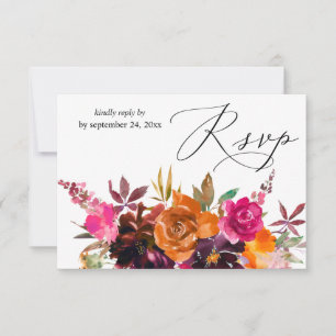 Orange, Hot Pink, & Purple Fall Floral with Meal RSVP Card