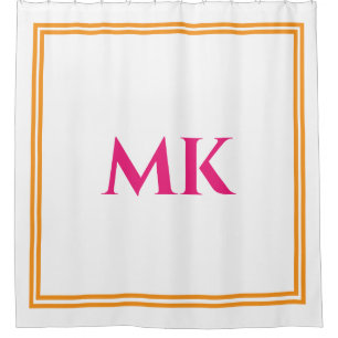 Orange Hot Pink White Monograms Name Stylish Decor Shower Curtain