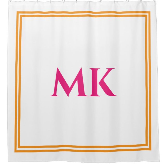 Orange Hot Pink White Monograms Name Stylish Decor Shower Curtain (Front)
