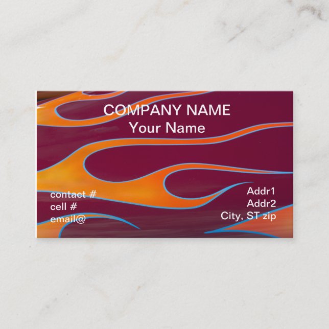 orange hotrod flames on red paint business card (Front)
