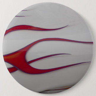 orange hotrod flames on white 6 cm round badge