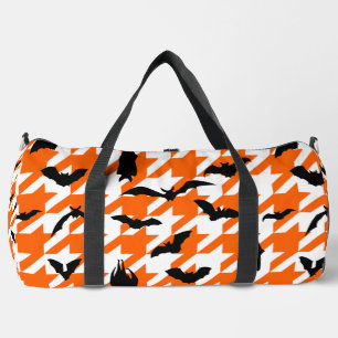 orange houndstooth halloween black bats  duffle bag