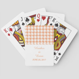 Orange Houndstooth Wedding Playing Cards