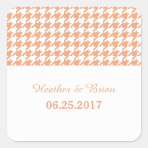Orange Houndstooth Wedding Stickers