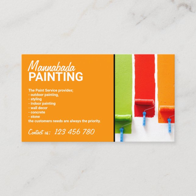Orange House Interior Wall Painting Service Work Business Card (Front)