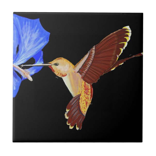 Orange Hummingbird and Blue Hibiscus Tile (Front)