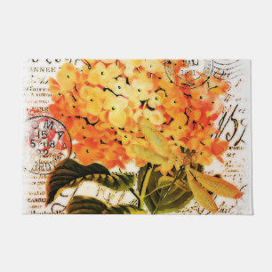 Orange hydrangea and dragonfly doormat