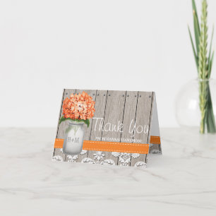 Orange Hydrangea Monogram Mason Jar THANK YOU Card