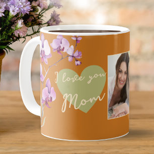 Orange I Love You Mom Floral Mother's Day Photo Coffee Mug