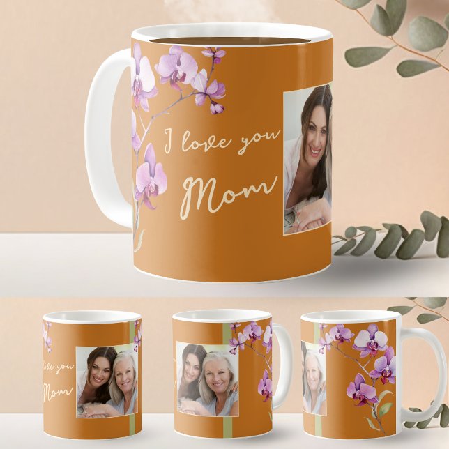 Orange I Love You Mom Floral Mother's Day Photo Coffee Mug (Creator Uploaded)