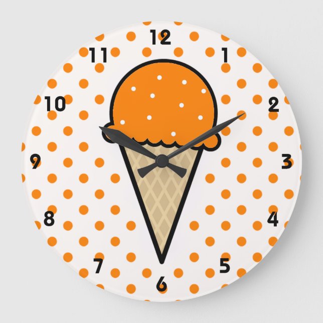 Orange Ice Cream Cone Large Clock (Front)