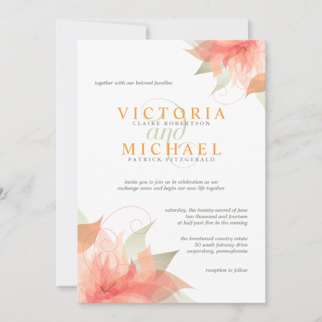 Orange Ice Metallic White Wedding Invitations 2 (Front)