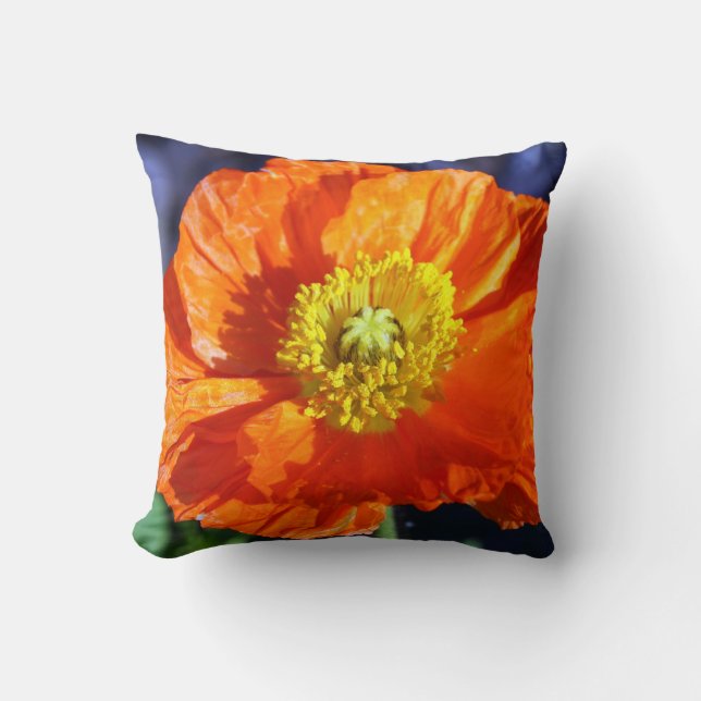 Orange Icelandic Poppy Photograph Cushion (Front)