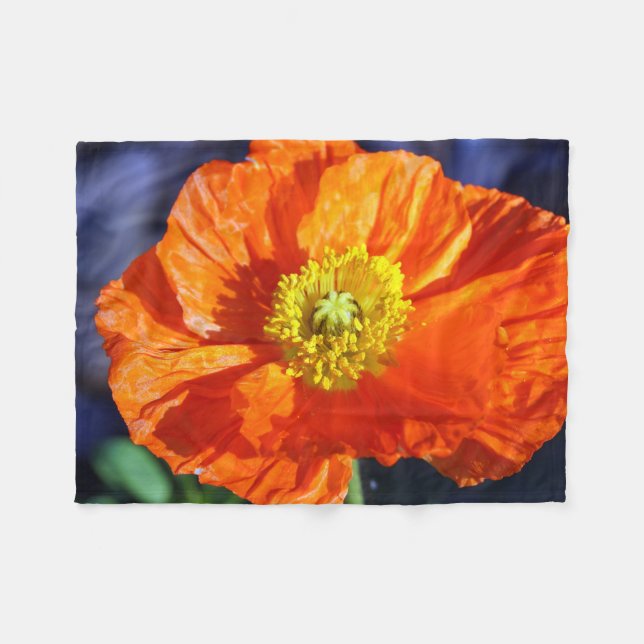 Orange Icelandic Poppy Photograph Fleece Blanket (Front (Horizontal))