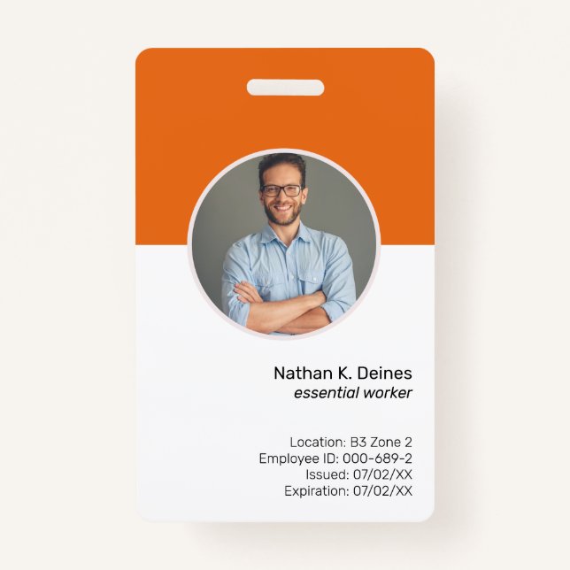Orange ID | Employee Photo ID Company Security ID Badge (Front)