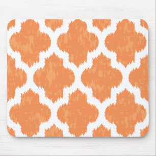 Orange Ikat Quatrefoil Classic Modern Geometric Mouse Mat