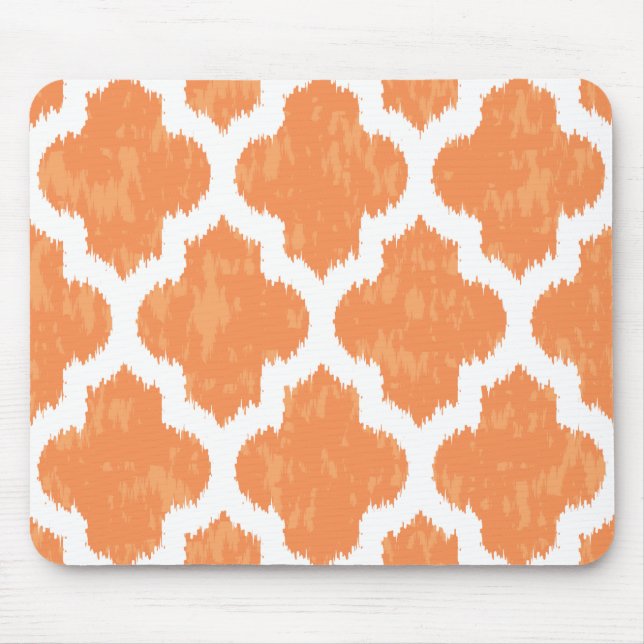 Orange Ikat Quatrefoil Classic Modern Geometric Mouse Mat (Front)