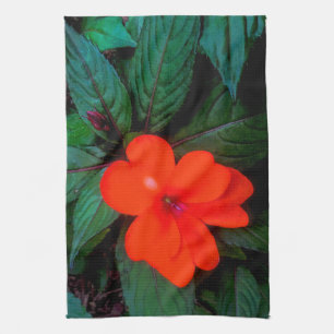 Orange Impatiens Flower Tea Towel