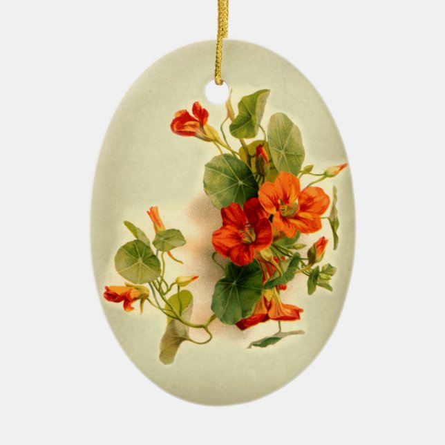 Orange Indian Cress Ceramic Tree Decoration (Front)