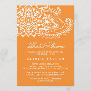 Orange Indian Paisley Bridal Shower Invitation
