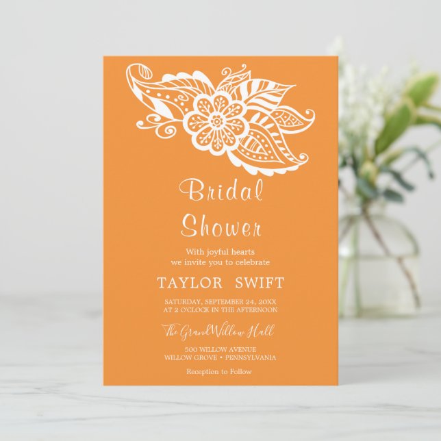Orange Indian Paisley Bridal Shower Invitation (Standing Front)