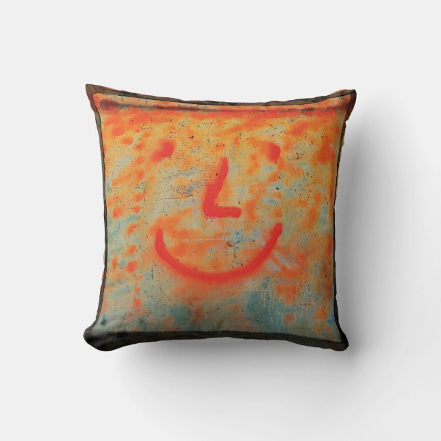 Orange Industrial Happy Face Construction Worker Cushion (Front)
