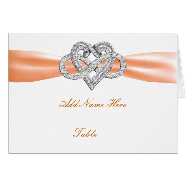 Orange Infinity Heart Wedding Table Place Card (Front Horizontal)
