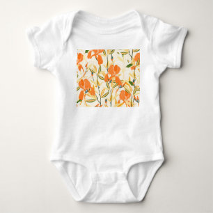 Orange irises: seamless floral pattern baby bodysuit