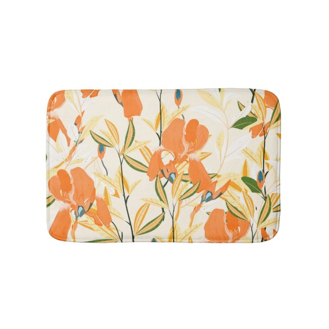 Orange irises: seamless floral pattern bath mat (Front)