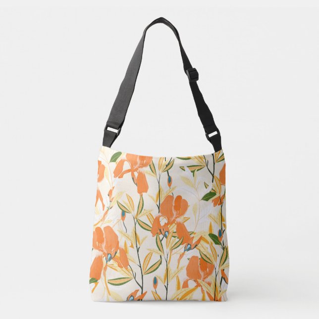 Orange irises: seamless floral pattern crossbody bag (Front)