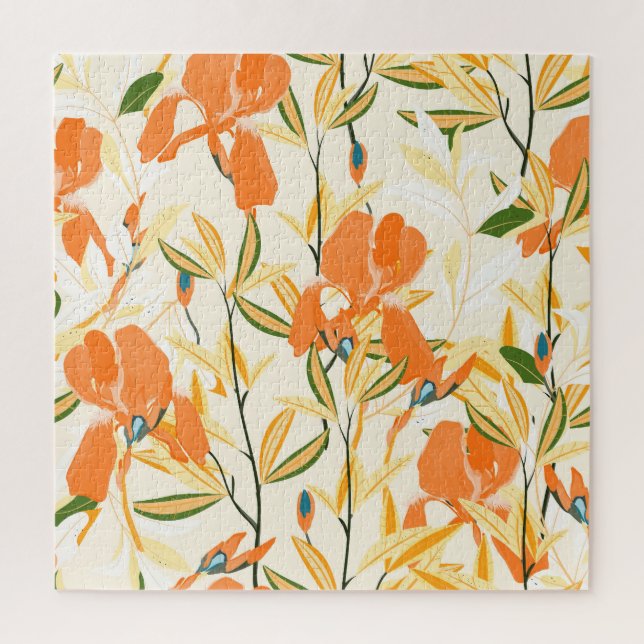 Orange irises: seamless floral pattern jigsaw puzzle (Vertical)