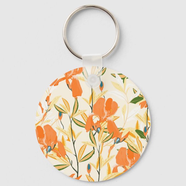 Orange irises: seamless floral pattern key ring (Front)