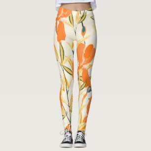 Orange irises: seamless floral pattern leggings
