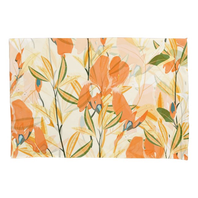Orange irises: seamless floral pattern pillowcase (Front)