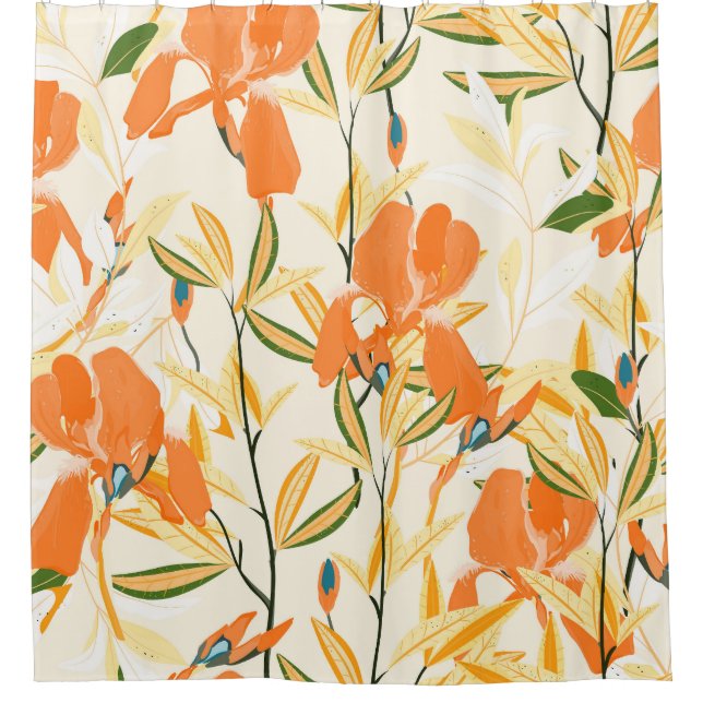Orange irises: seamless floral pattern shower curtain (Front)