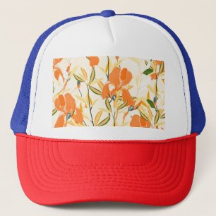 Orange irises: seamless floral pattern trucker hat