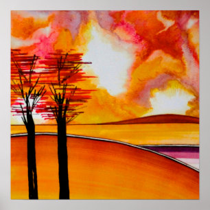 Orange Island Abstract Art Poster/print 24x24" Poster