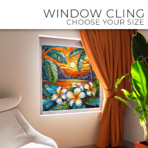 Orange island sunset Stained glass art Window Cling