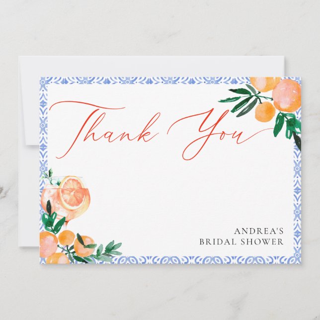 Orange Italian That’s Amore Bridal Shower Thank You Card (Front)