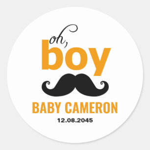 Orange It's a Boy Moustache Baby Shower Sticker
