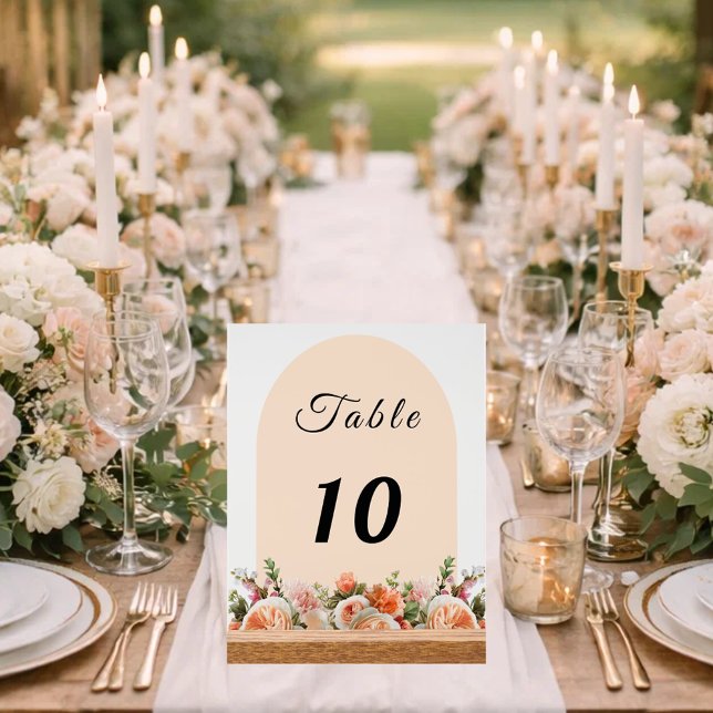 Orange ivory florals arch table number acrylic sign (Creator Uploaded)