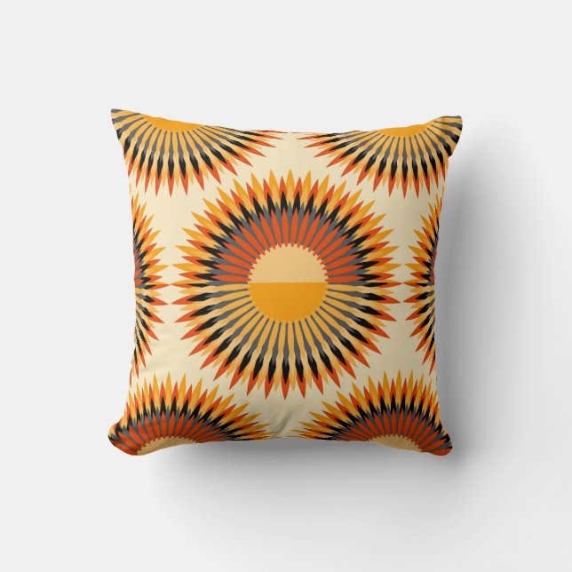 Orange Ivory Flowers Stars Pattern Cushion (Front)
