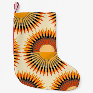 Orange Ivory Flowers Stars Pattern Small Christmas Stocking