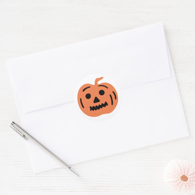 Orange Jack-O-Lantern Halloween Pumpkin Classic Round Sticker (Envelope)